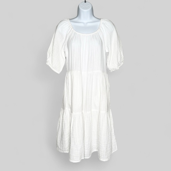 Old Navy Other - Old Navy Crinkle Gauze Tiered White Mini Dress size XS Tall 37” Pockets NWT